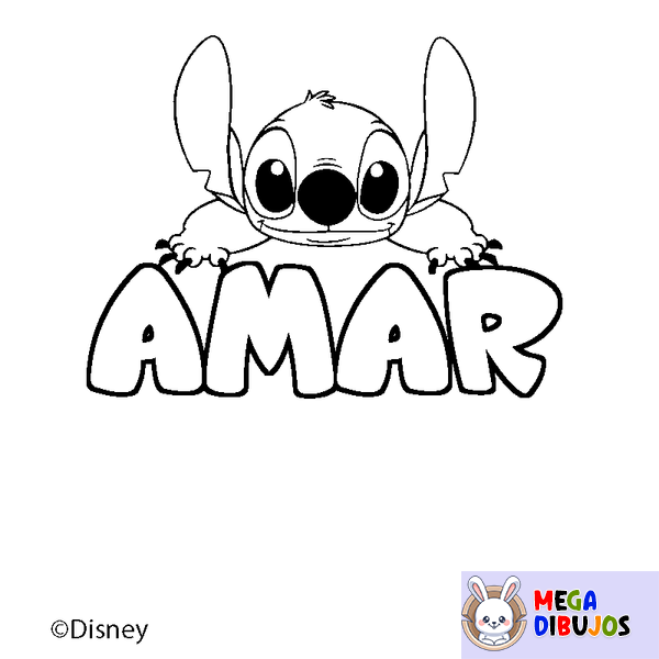 Coloraci&oacute;n del nombre AMAR - decorado Stitch