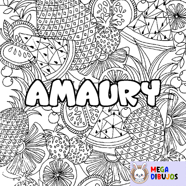 Coloraci&oacute;n del nombre AMAURY - decorado mandala de frutas