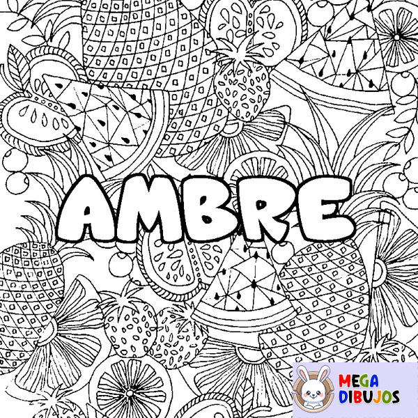 Coloraci&oacute;n del nombre AMBRE - decorado mandala de frutas