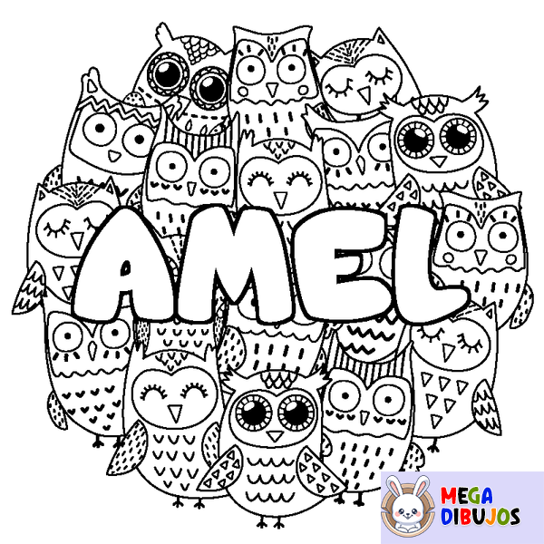 Coloraci&oacute;n del nombre AMEL - decorado b&uacute;hos