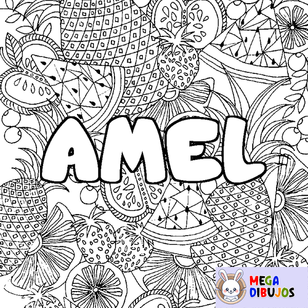 Coloraci&oacute;n del nombre AMEL - decorado mandala de frutas