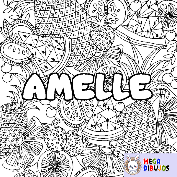 Coloraci&oacute;n del nombre AMELLE - decorado mandala de frutas