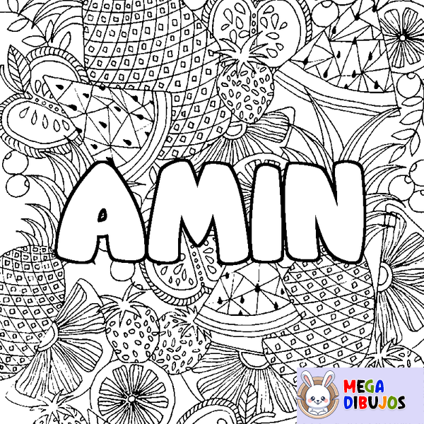 Coloraci&oacute;n del nombre AMIN - decorado mandala de frutas