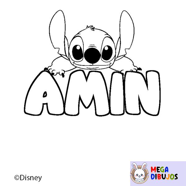 Coloraci&oacute;n del nombre AMIN - decorado Stitch