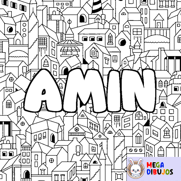 Coloraci&oacute;n del nombre AMIN - decorado ciudad