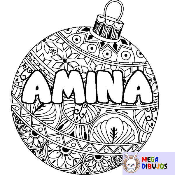 Coloraci&oacute;n del nombre AMINA - decorado bola de Navidad