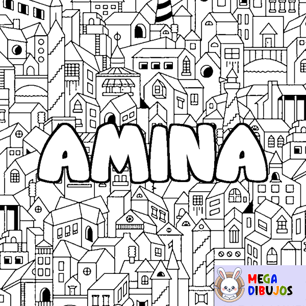 Coloraci&oacute;n del nombre AMINA - decorado ciudad