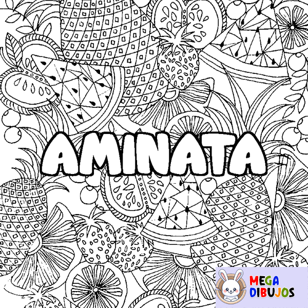 Coloraci&oacute;n del nombre AMINATA - decorado mandala de frutas