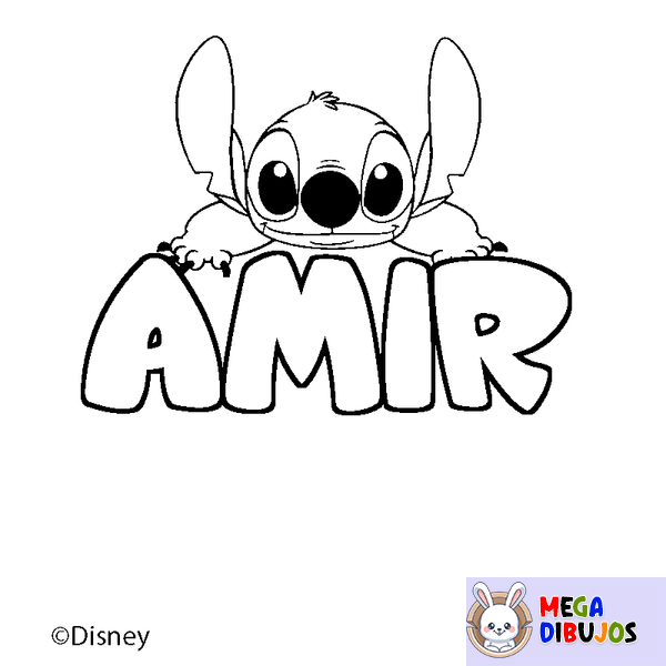 Coloraci&oacute;n del nombre AMIR - decorado Stitch