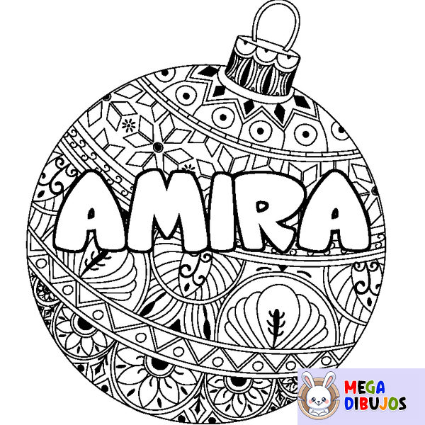 Coloraci&oacute;n del nombre AMIRA - decorado bola de Navidad