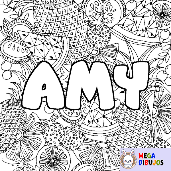 Coloraci&oacute;n del nombre AMY - decorado mandala de frutas