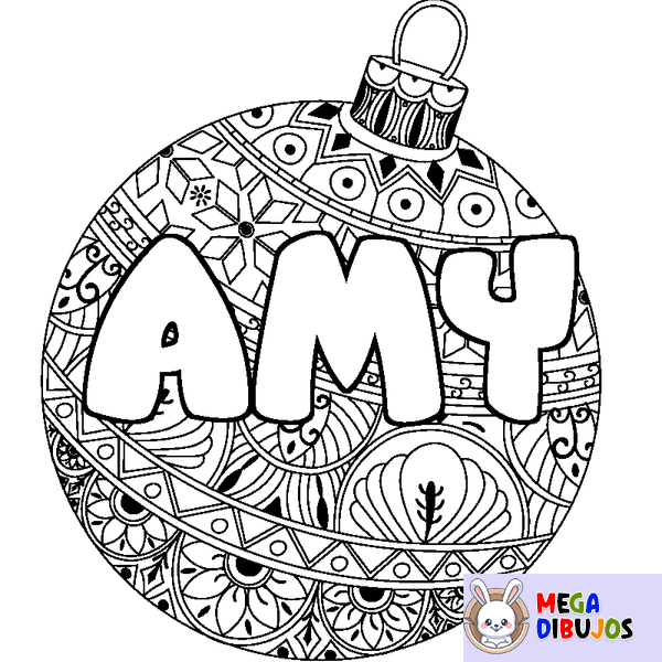 Coloraci&oacute;n del nombre AMY - decorado bola de Navidad