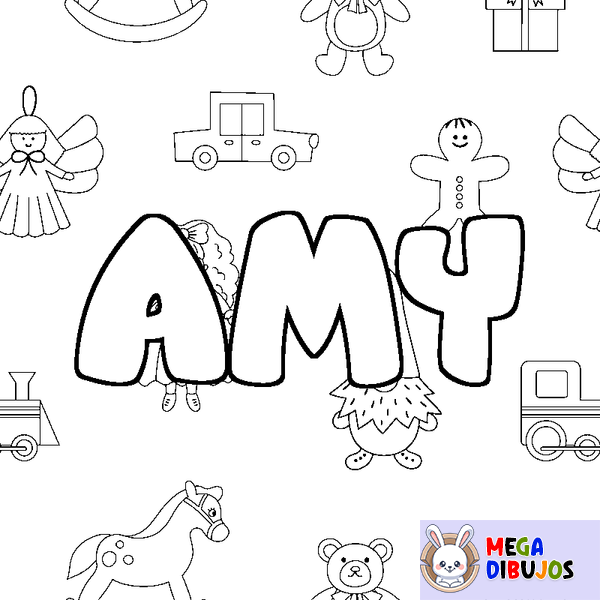 Coloraci&oacute;n del nombre AMY - decorado juguetes