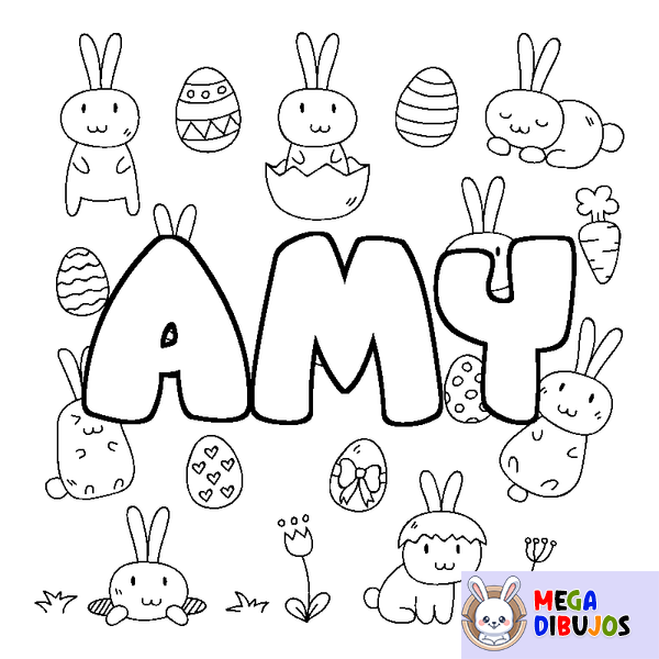 Coloraci&oacute;n del nombre AMY - decorado Pascua