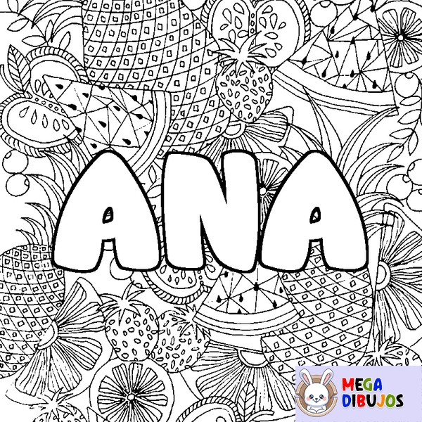 Coloraci&oacute;n del nombre ANA - decorado mandala de frutas