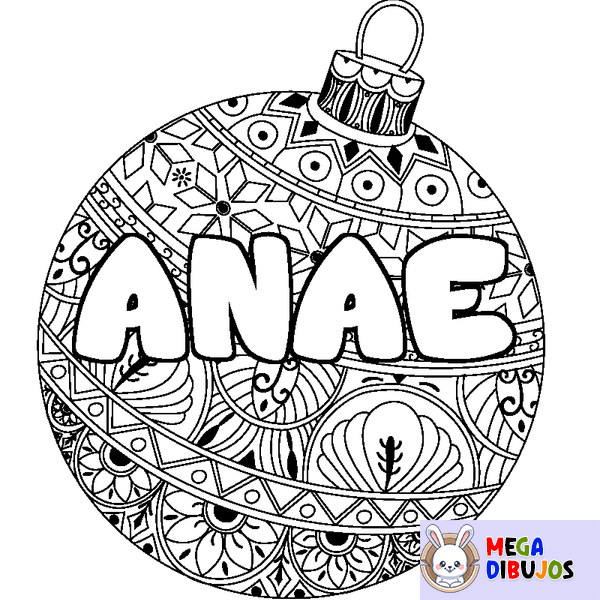 Coloraci&oacute;n del nombre ANAE - decorado bola de Navidad