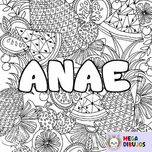 Coloraci&oacute;n del nombre ANAE - decorado mandala de frutas