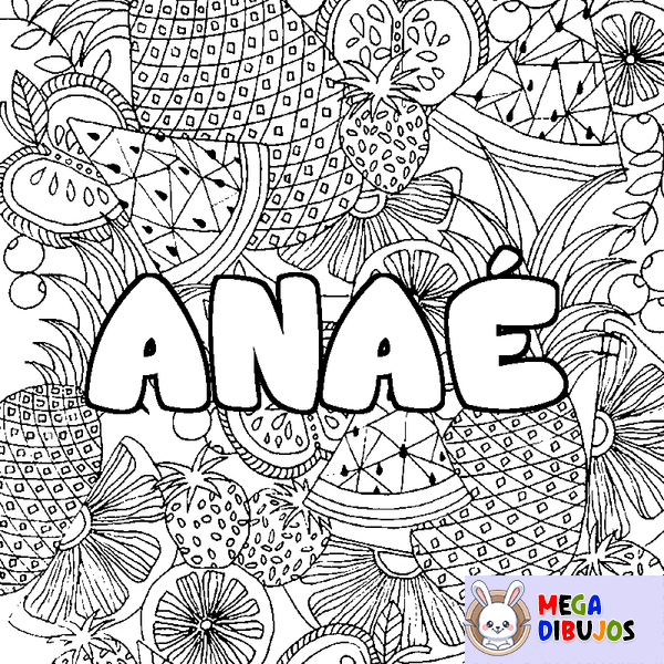 Coloraci&oacute;n del nombre ANA&Eacute; - decorado mandala de frutas