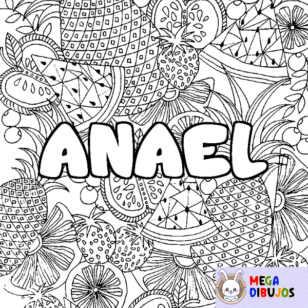 Coloraci&oacute;n del nombre ANAEL - decorado mandala de frutas