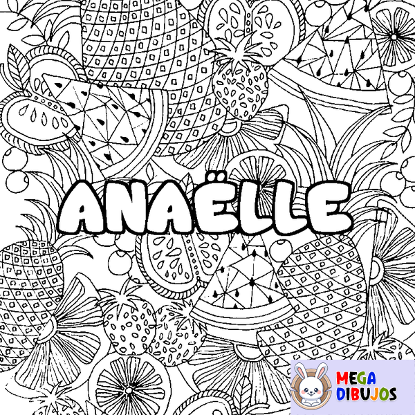 Coloraci&oacute;n del nombre ANA&Euml;LLE - decorado mandala de frutas