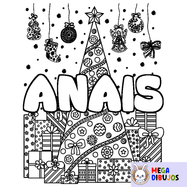 Coloraci&oacute;n del nombre ANAIS - decorado &aacute;rbol de Navidad y regalos