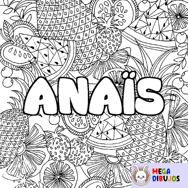 Coloraci&oacute;n del nombre ANA&Iuml;S - decorado mandala de frutas