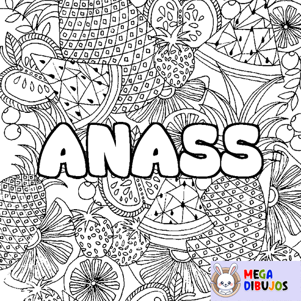 Coloraci&oacute;n del nombre ANASS - decorado mandala de frutas
