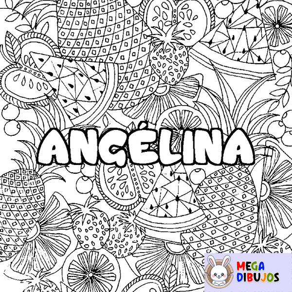 Coloraci&oacute;n del nombre ANG&Eacute;LINA - decorado mandala de frutas