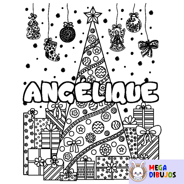 Coloraci&oacute;n del nombre ANG&Eacute;LIQUE - decorado &aacute;rbol de Navidad y regalos
