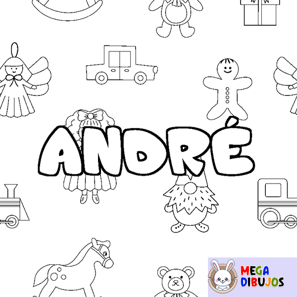 Coloraci&oacute;n del nombre ANDR&Eacute; - decorado juguetes