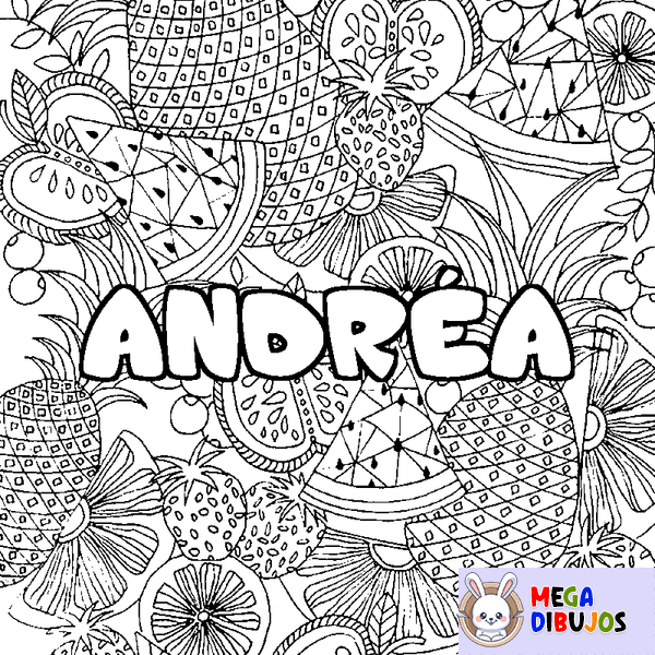 Coloraci&oacute;n del nombre ANDR&Eacute;A - decorado mandala de frutas