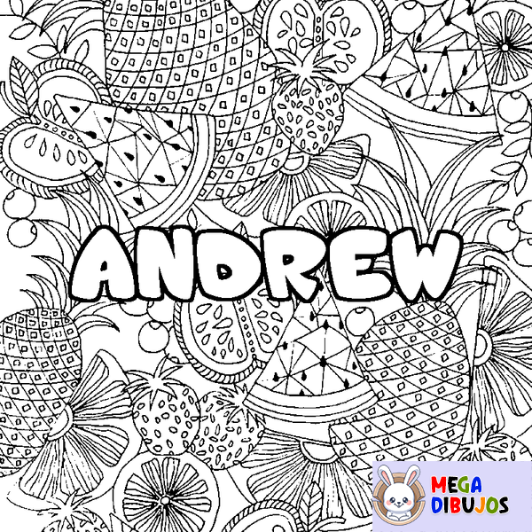Coloraci&oacute;n del nombre ANDREW - decorado mandala de frutas