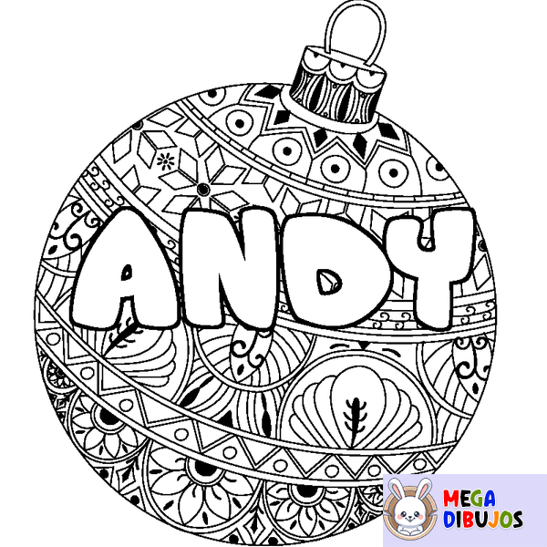 Coloraci&oacute;n del nombre ANDY - decorado bola de Navidad
