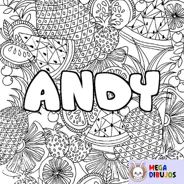 Coloraci&oacute;n del nombre ANDY - decorado mandala de frutas
