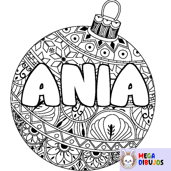 Coloraci&oacute;n del nombre ANIA - decorado bola de Navidad