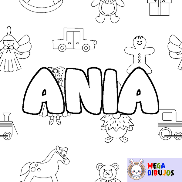 Coloraci&oacute;n del nombre ANIA - decorado juguetes