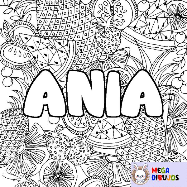 Coloraci&oacute;n del nombre ANIA - decorado mandala de frutas