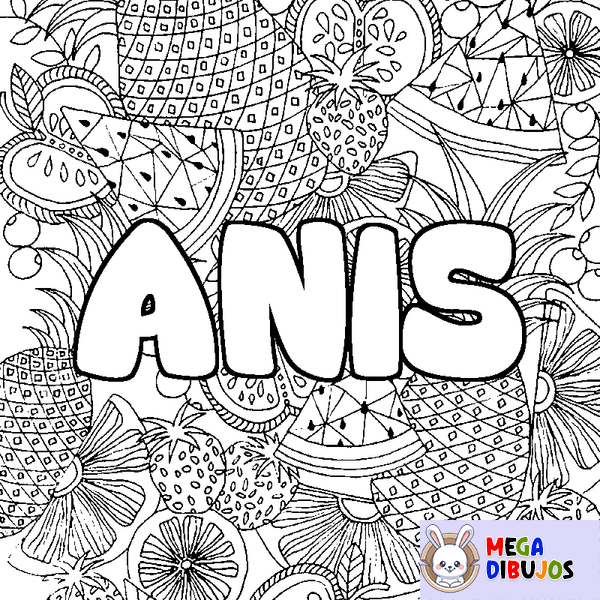 Coloraci&oacute;n del nombre ANIS - decorado mandala de frutas