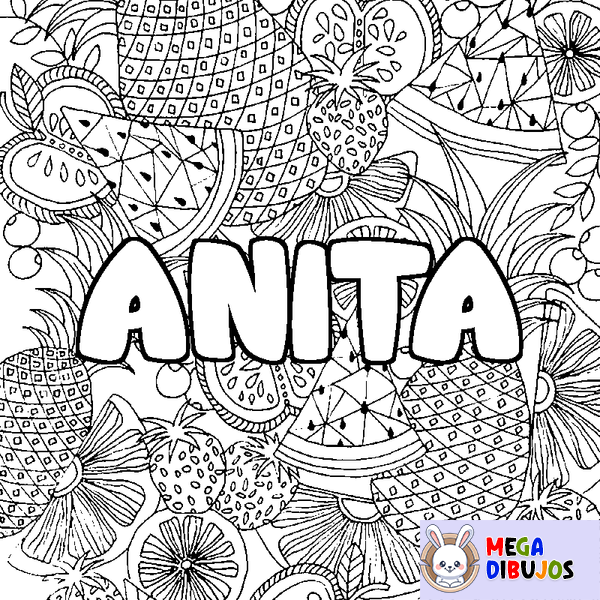 Coloraci&oacute;n del nombre ANITA - decorado mandala de frutas