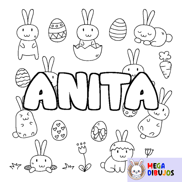 Coloraci&oacute;n del nombre ANITA - decorado Pascua