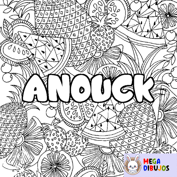 Coloraci&oacute;n del nombre ANOUCK - decorado mandala de frutas