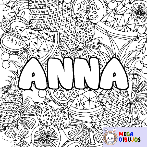 Coloraci&oacute;n del nombre ANNA - decorado mandala de frutas