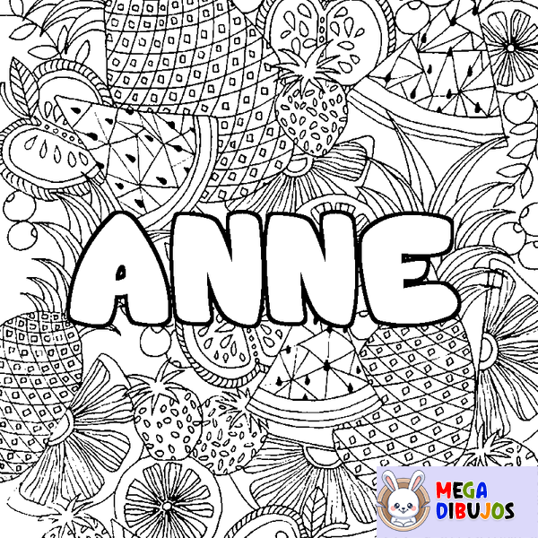 Coloraci&oacute;n del nombre ANNE - decorado mandala de frutas