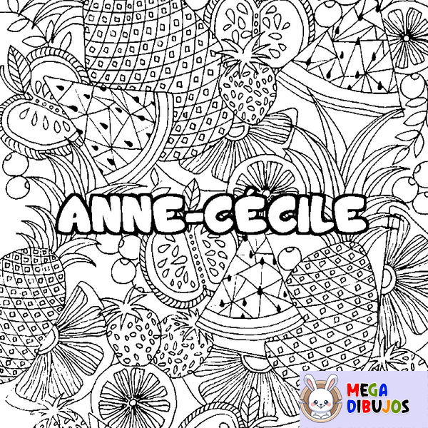 Coloraci&oacute;n del nombre ANNE-C&Eacute;CILE - decorado mandala de frutas