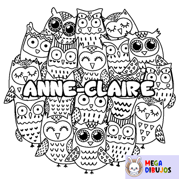 Coloraci&oacute;n del nombre ANNE-CLAIRE - decorado b&uacute;hos