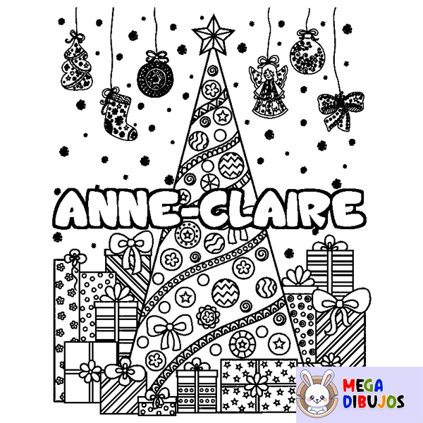 Coloraci&oacute;n del nombre ANNE-CLAIRE - decorado &aacute;rbol de Navidad y regalos