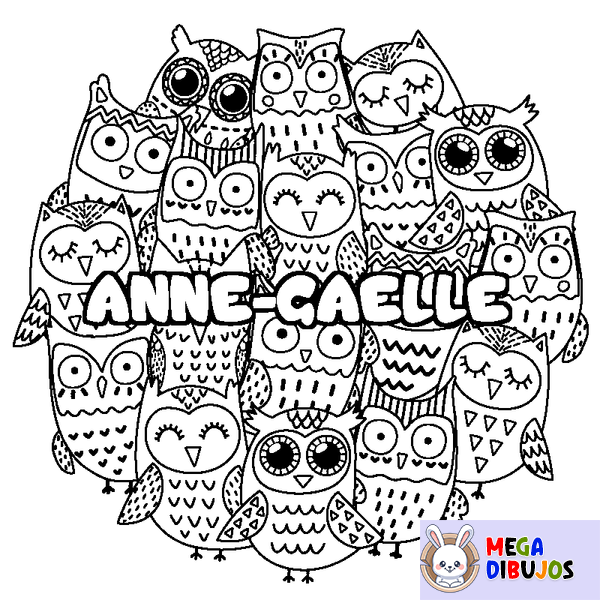 Coloraci&oacute;n del nombre ANNE-GAELLE - decorado b&uacute;hos