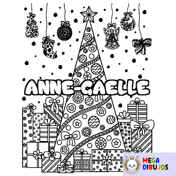 Coloraci&oacute;n del nombre ANNE-GAELLE - decorado &aacute;rbol de Navidad y regalos