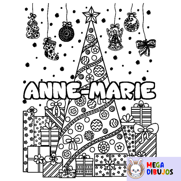 Coloraci&oacute;n del nombre ANNE-MARIE - decorado &aacute;rbol de Navidad y regalos