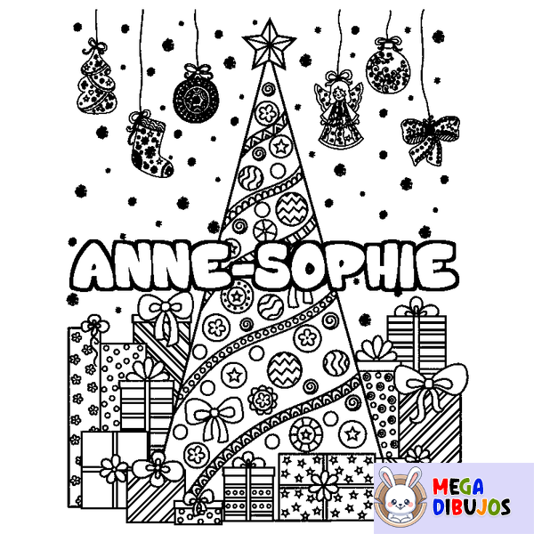 Coloraci&oacute;n del nombre ANNE-SOPHIE - decorado &aacute;rbol de Navidad y regalos